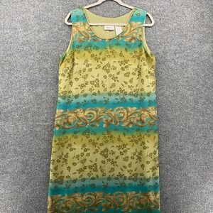 Kathie Lee Dress Large Green Floral Sleeveless Long Vintage 90s Fairy Cottage
